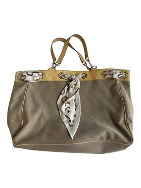 Gucci Large Positano Scarf Tote Bag Canvas Guccissima Leather Trim Luxury